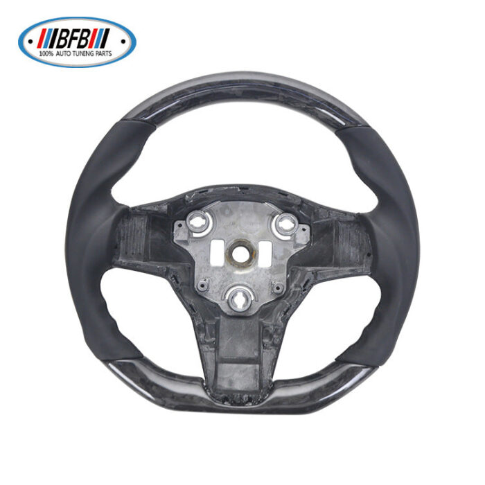 100% Real Carbon Fiber Black Steering Wheel with Black Stitching - For Tesla Model 3 Y