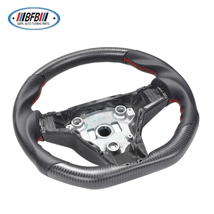 100% Real Carbon Fiber Matte Black Steering Wheel with Red Stitching - For Tesla Model 3 Y