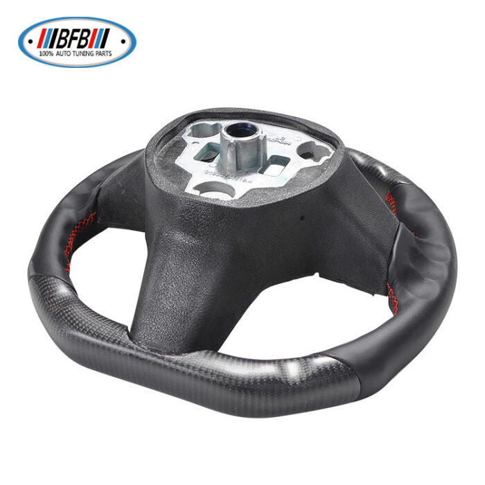 100% Real Carbon Fiber Matte Black Steering Wheel with Red Stitching - For Tesla Model 3 Y
