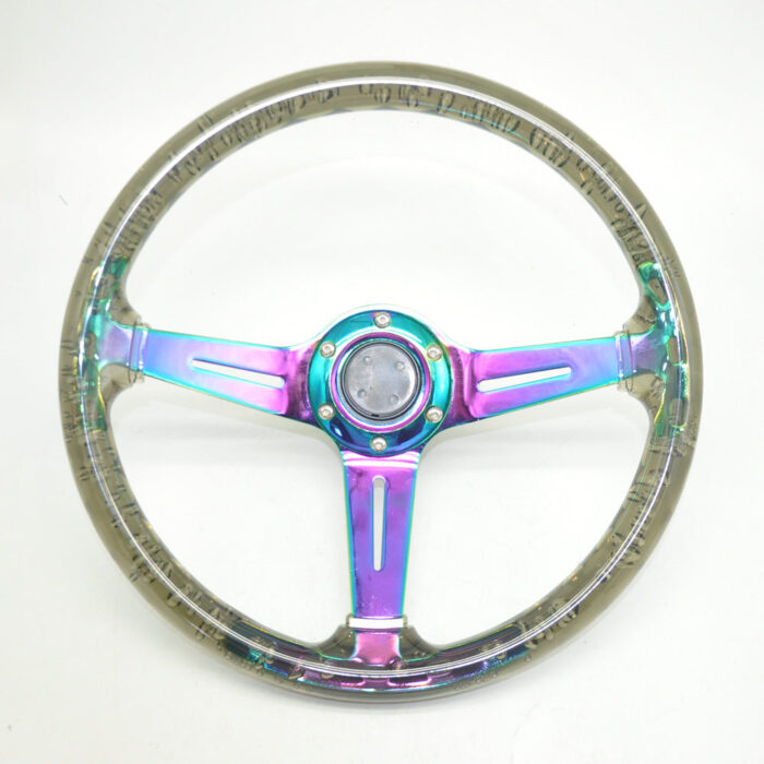 Acrylic Steering Wheel - Car Modification, Bubble Transparent, Baked Blue, Colorful Plated Spokes - 350MM 14 Inches-2