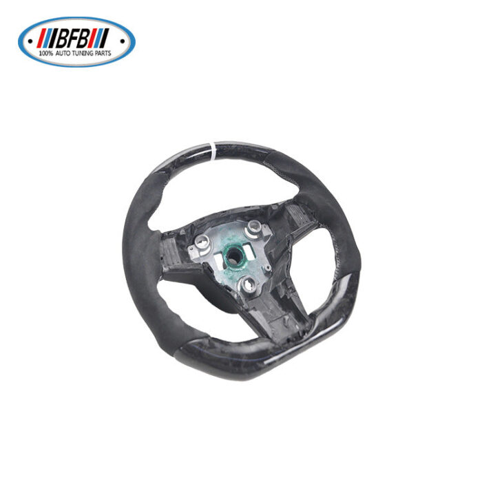 100% Real Carbon Fiber Forged Suede Steering Wheel with White Stitching and White Center Mark - For Tesla Model 3 Y - Modification