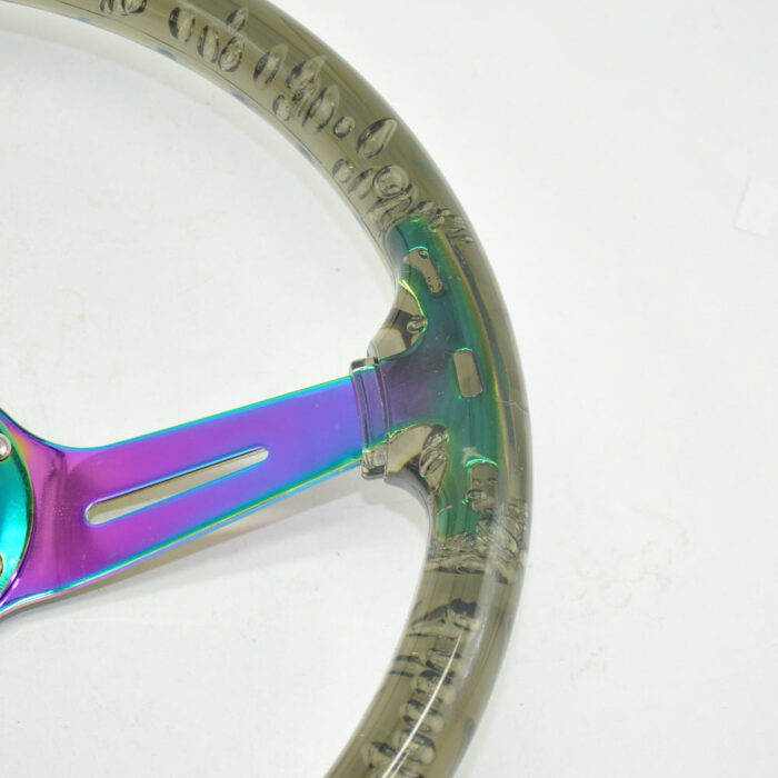 Acrylic Steering Wheel - Car Modification, Bubble Transparent, Baked Blue, Colorful Plated Spokes - 350MM 14 Inches-2