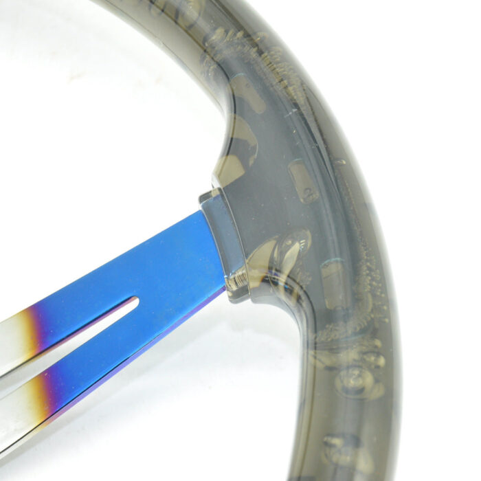 Acrylic Steering Wheel - Car Modification, Bubble Transparent, Baked Blue, Colorful Plated Spokes - 350MM 14 Inches-2