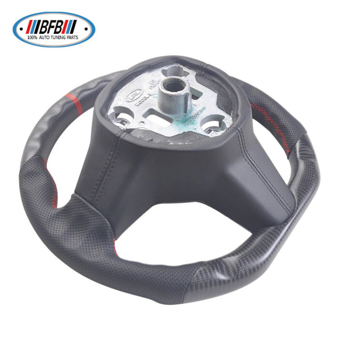 100% Real Carbon Fiber Matte Black Perforated Steering Wheel with Red Stitching and Red Logo - For Tesla Model 3 Y