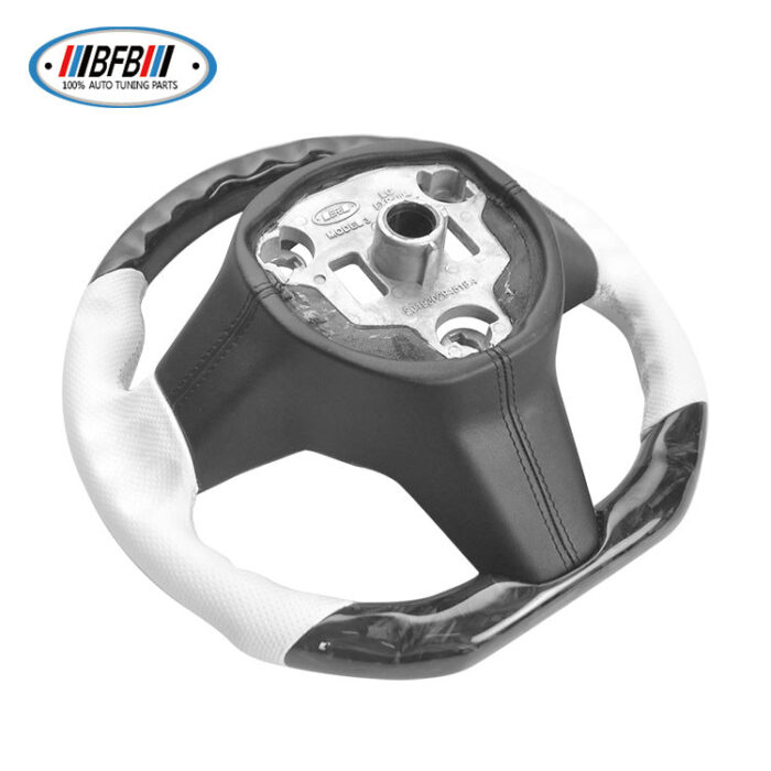 100% Real Carbon Fiber Forged White Steering Wheel with White Stitching - For Tesla Model Y