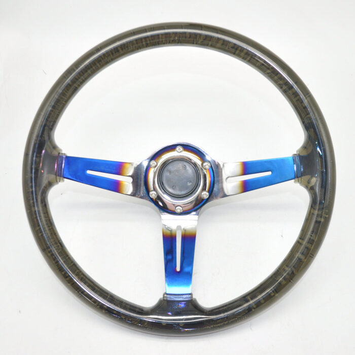 Acrylic Steering Wheel - Car Modification, Bubble Transparent, Baked Blue, Colorful Plated Spokes - 350MM 14 Inches-2