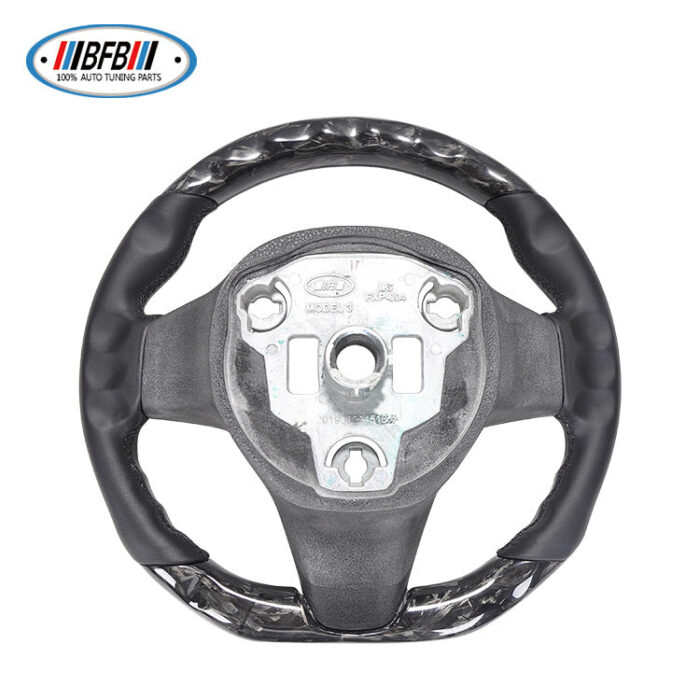 100% Real Carbon Fiber Forged Black Steering Wheel with Black Stitching - For Tesla Model Y