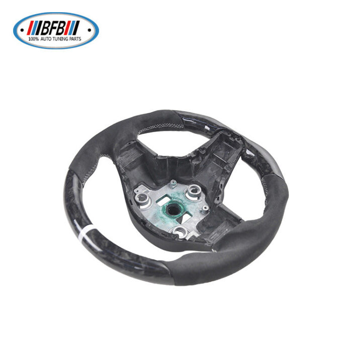 100% Real Carbon Fiber Forged Suede Steering Wheel with White Stitching and White Center Mark - For Tesla Model 3 Y - Modification