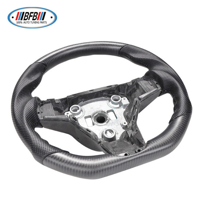 100% Real Carbon Fiber Black Steering Wheel with Black Perforated Leather and Black Stitching - For Tesla Model Y - Steering Wheel Modification