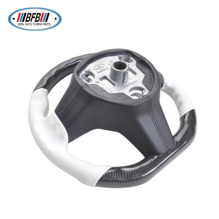 100% Real Carbon Fiber Black Steering Wheel with White Stitching and No Holes - For Tesla Model 3 Y - Modification