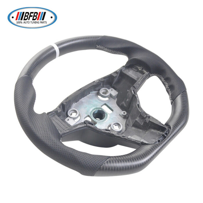 100% Real Carbon Fiber Matte Black Steering Wheel with White Stitching and Perforations - For Tesla Model 3 Y - Modification