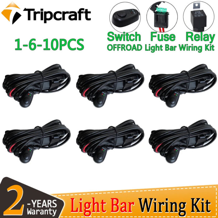 Tripcraft 1-6-10PCS 12V 40A LED Light Bar Wiring Harness Relay Kit For Auto Offroad 4x4 Driving Fog Light Wire Fuse Switch
