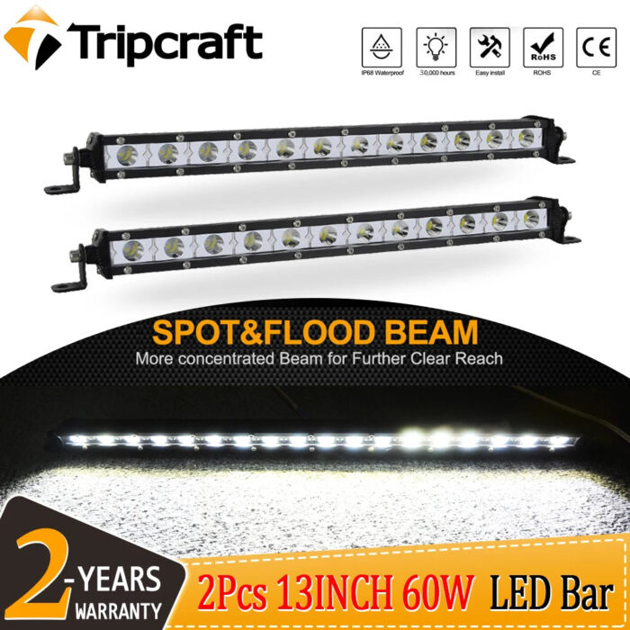 Tripcraft 13" 13inch 60W LED Work Light Bar Spot flood Beams 13in LED Light Bar For 4X4 4WD CAR Truck ATV SUV Pickup 12V 24V