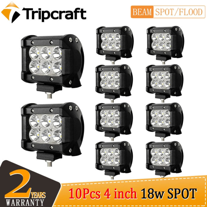 Tripcraft 2-10pcs 18W LED work Light spot 4Inch Bar for Car Boat Off Road Tractor Off Road 4WD 4x4 Truck SUV ATV Driving 12V 24V