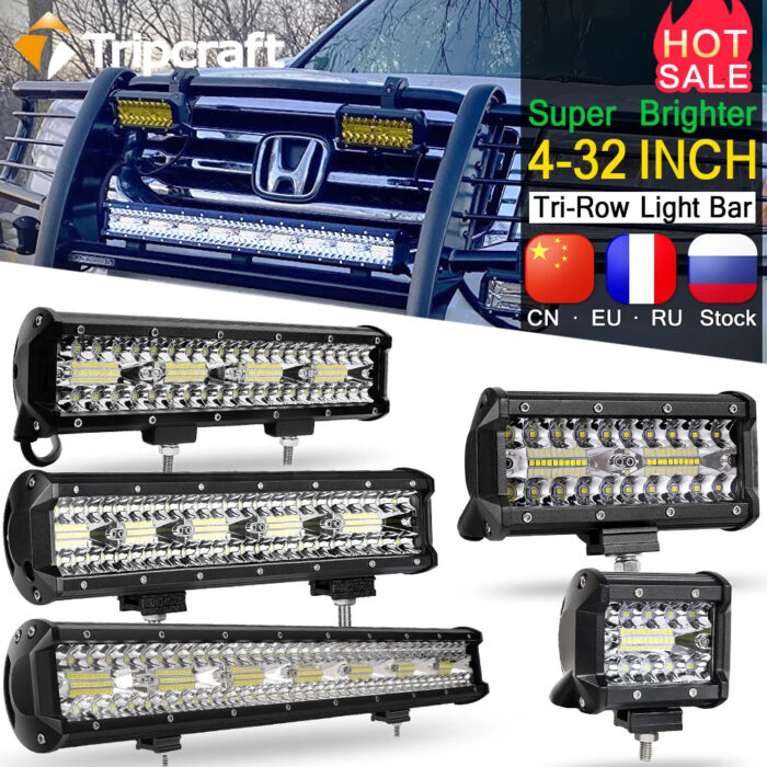 Tripcraft 3 Rows 8D 12'' 20'' LED Light Bar 420w 12V 24V 4'' LED Work Light Bar for Car Tractor Boat OffRoad 4x4 Truck SUV ATV