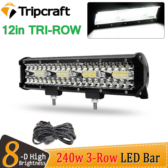 Tripcraft 3 Rows LED Bar 12“ 12inch Tri-ROWS LED Light Bar Work Lights for Car Boat OffRoad 4x4 Truck SUV ATV Driving 12V 24V