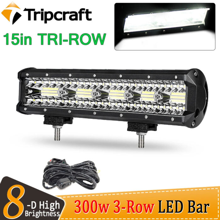 Tripcraft 3 Rows LED Bar 15“ 15inch Tri-ROWS LED Lights Bar 300w Work Light for Car Boat OffRoad 4x4 Truck SUV ATV Driving 12V