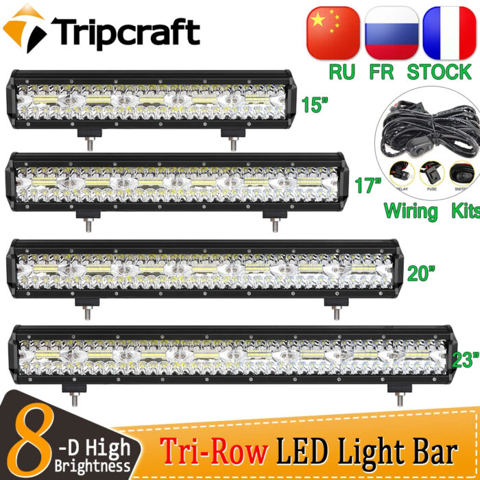 Tripcraft 3Rows LED Bar 15/17/20/23 inch Tri row LED Light Bar combo beam for Car Tractor Boat OffRoad 4x4 Truck SUV ATV Lamp
