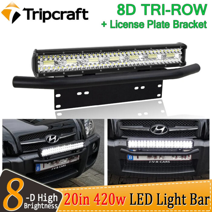 Tripcraft 3Rows LED Bar 20inch 420W 140LED With License Plate Bracket For Car Tractor Boat OffRoad 4x4 Truck SUV ATV 12V 24V