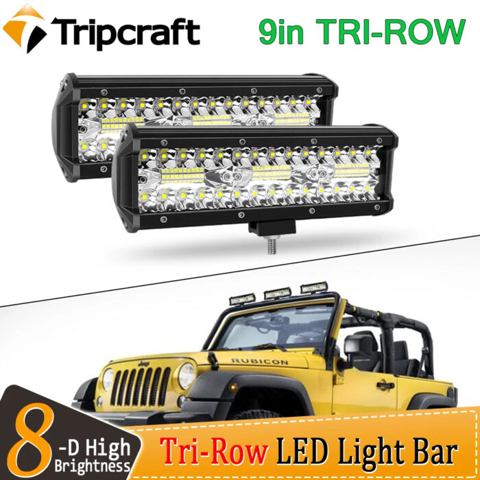 Tripcraft 3Rows LED Bar 2pc 9in 180W tri-row LED Light Bar Work Light for Car Tractor Boat OffRoad 4x4 Truck SUV ATV Driving 12V