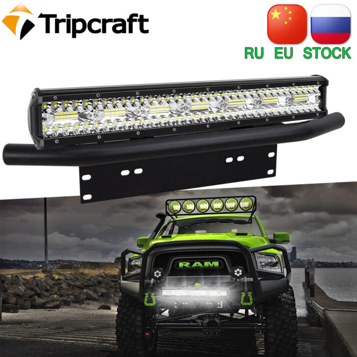 Tripcraft 4-23" Front Bumper Bull Bar Number Plate Holder LED Light Bar For 4X4 OffRoad SUV 4WD Auto Car Fog Light Mount Bracket