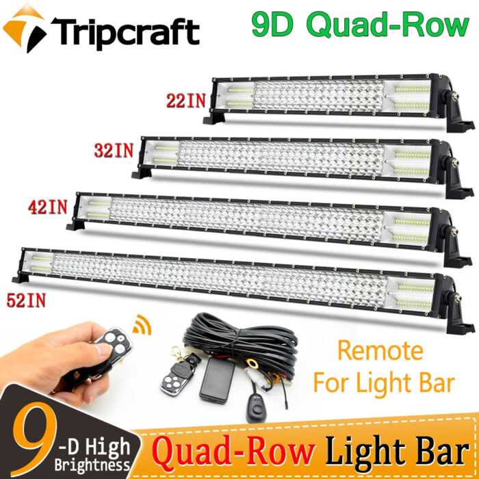 Tripcraft 4Row 22“ 32” 42“ Inch Straight LED Light Bar offroad 12V quad-row light bar with Remote For Car 4WD 4x4 Truck SUV ATV