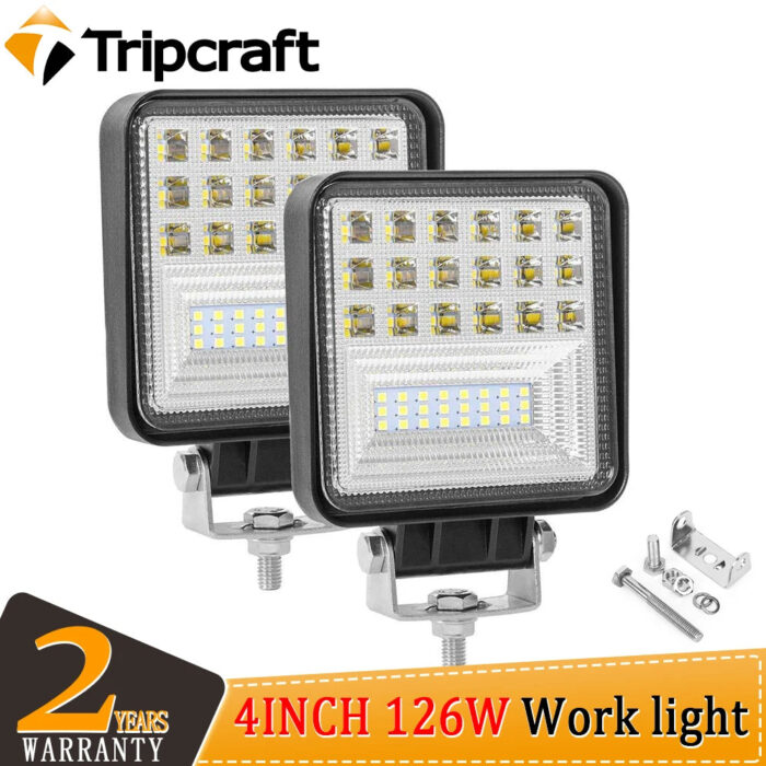 Tripcraft 4inch 126W LED Work Light for Offroad Car 4WD Truck Tractor Boat Trailer 4x4 SUV ATV 12V 24V combo Led Light Bar white