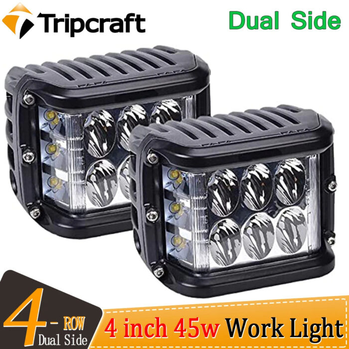 Tripcraft 4inch 45W Side Shooter Off Road Dual Side Yellow DRL with Flash Strobe Function Driving Flood Work Light Bar for Work