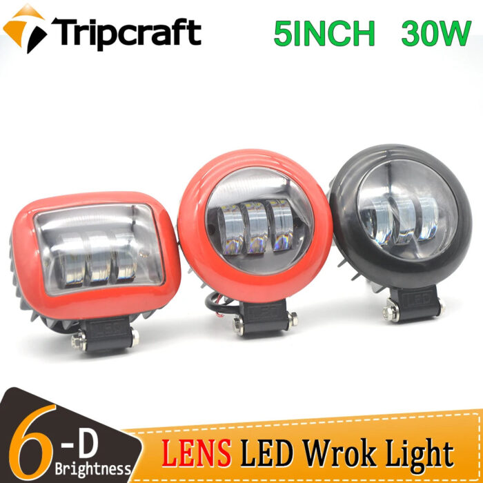 Tripcraft 5in 30W LED Work Lights Headlights 5inch For Polaris ATV UTV Offroad 4x4 SUV Pickup Truck Front Fog Light Driving Lamp