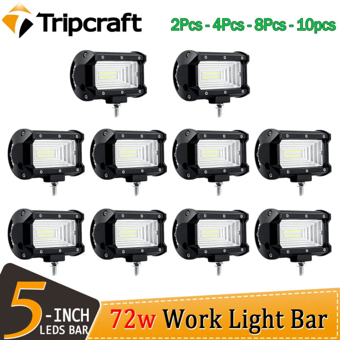 Tripcraft 5inch 2pcs 4pcs 8pcs 10pc 10pcs 72W Led Light Bars Flood Beam 12V 24V for 4x4 4WD Barra Headlight Auto Boats SUV ATV