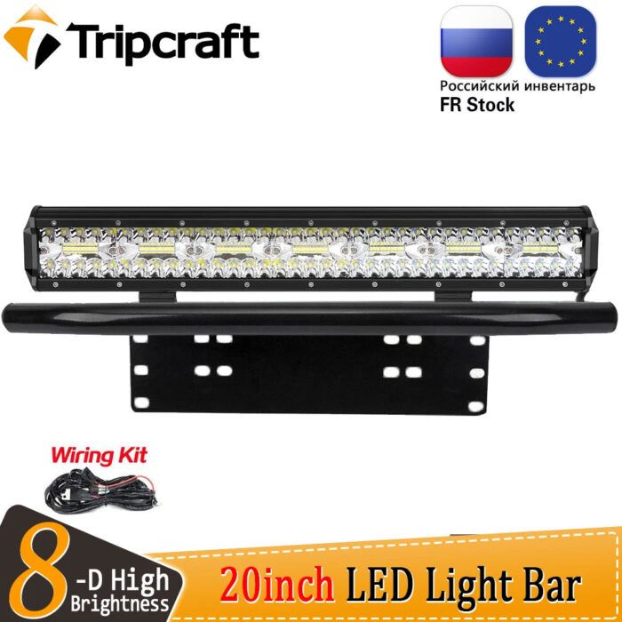 Tripcraft 8D 20inch 20'' 420w Tri Row Car Light Led Bar & 23" Number Plate Frame Mount Bracket For Auto Car boat 4X4 SUV 12V 24V