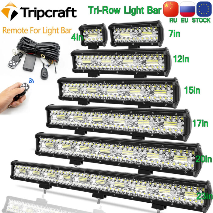 Tripcraft 8D 4-32in Tri Row Offroad Light Bar Remote Wire kit Combo Beam for Car Tractor Boat OffRoad 4x4 Truck SUV ATV 12V 24V