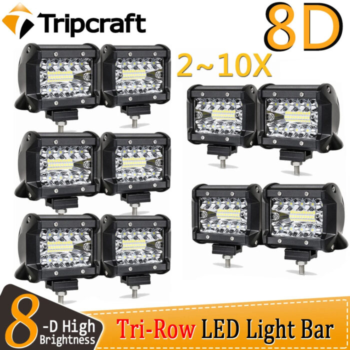 Tripcraft 8D Offroad 2/10X 4INCH 60W LED Work Light Bar Combo Tri-row 12V 24V CAR Light for TRUCK SUV ATV 4X4 4WD PICKUP DRIVING