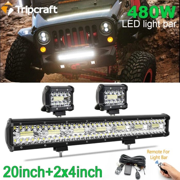 Tripcraft Tri Row LED Light Bar 4 20Inch Remote Wire kit 60W 420W for Car Tractor Boat OffRoad 4x4 Truck SUV ATV Driving 12V 24V