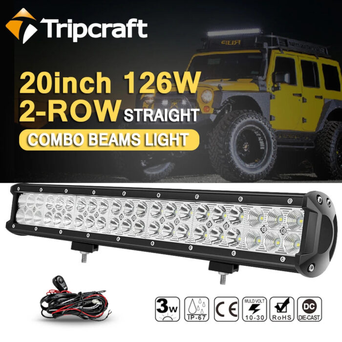 Tripcraft dual rows 20inch LED light Bar with wiring kit 126w combo IP67 for Car Tractor Boat OffRoad 4x4 Truck SUV ATV 12V 24V