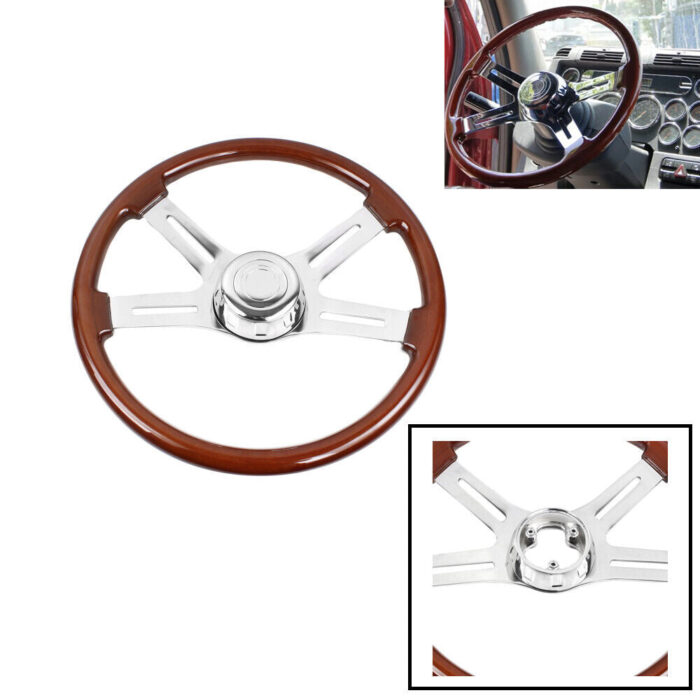 4 Spoke Steering Wheel 18" Wood for Freightliner, Kenworth, Peterbilt, Volvo