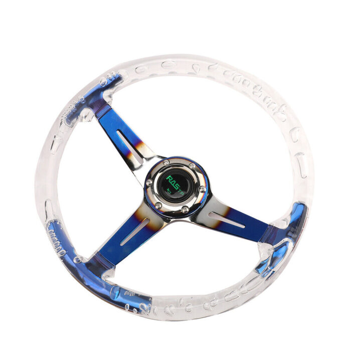 Aluminum Car Acrylic Steering Wheel Bluing Spokes 350mm 14inch Racing Blue