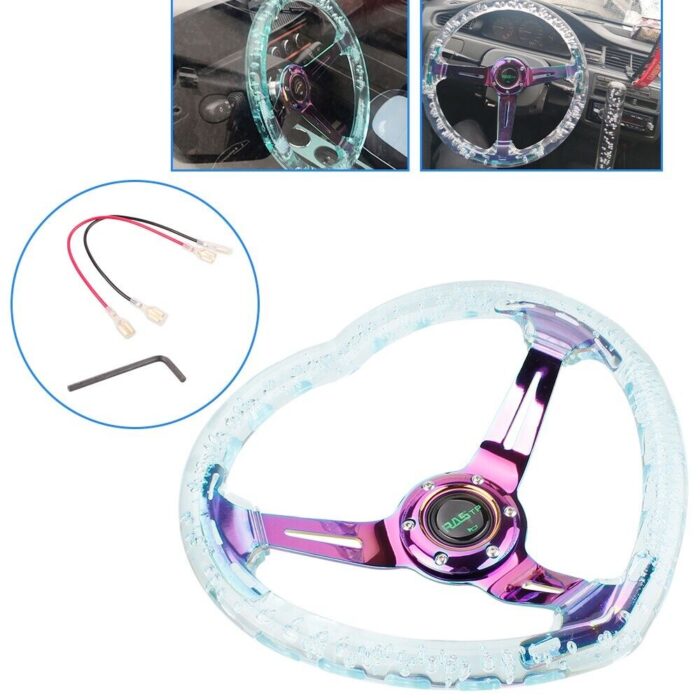 350mm 14" Universal Heart Shaped White ABS Racing Steering Wheel Chrome Spoke