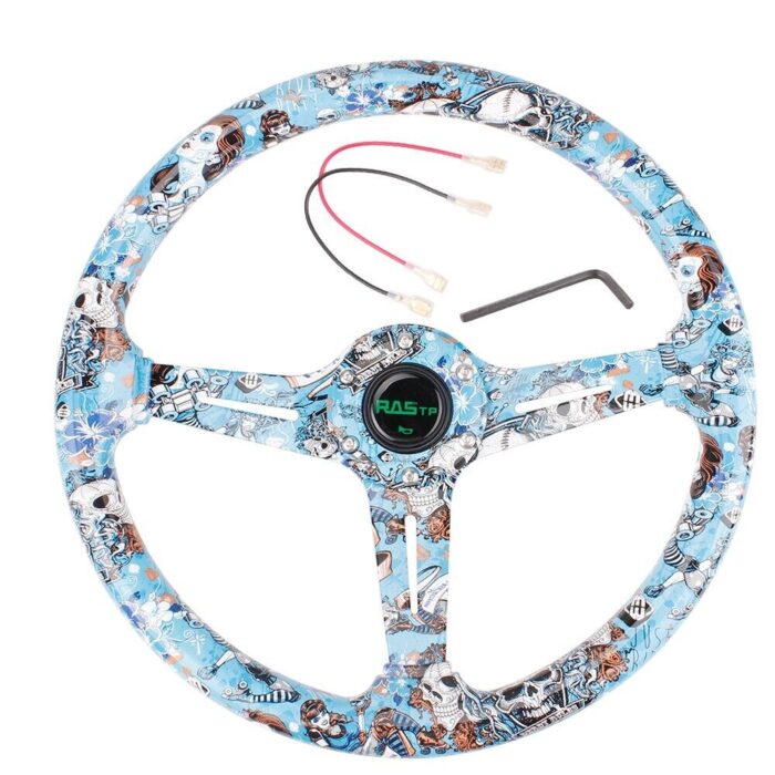 14inch 350mm Acrylic 70mm Deep Dish 6 Holes Steering Wheel w/Horn Button Cover