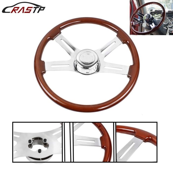 18" Wood Steering Wheel Chrome 4 Spoke Freightliner Kenworth Peterbilt Volvo