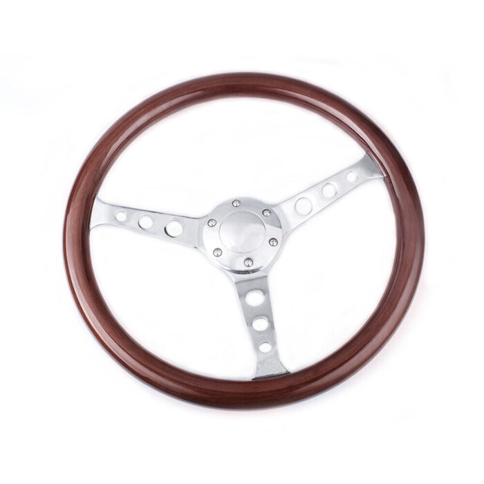 15"/380mm Classic Mahogany Wood Grain Brown Steering Wheel with Horn Button