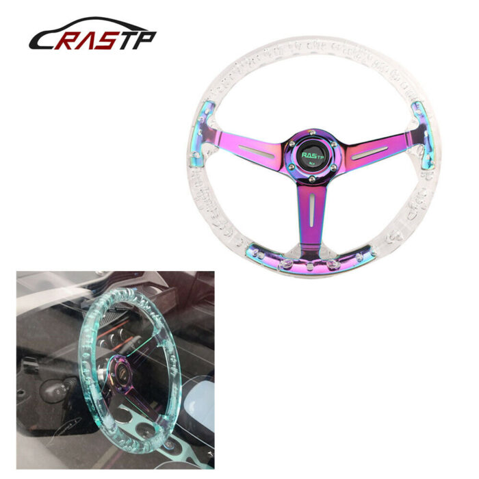 Neo Chrome Transparent Colorless Acrylic 350mm/14” Racing Sports Steering Wheel