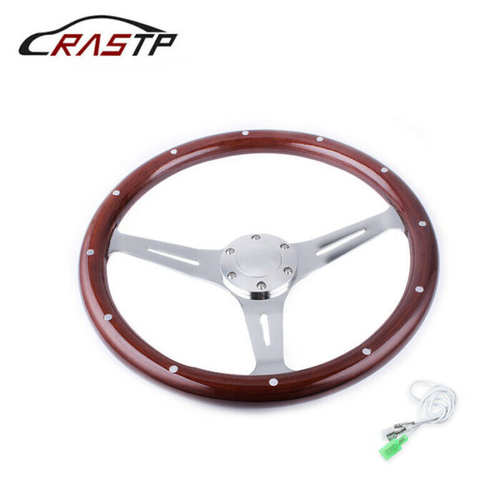 15inch 380mm Classic Steering Wheel Dark Stained Wood Grip with Rivets