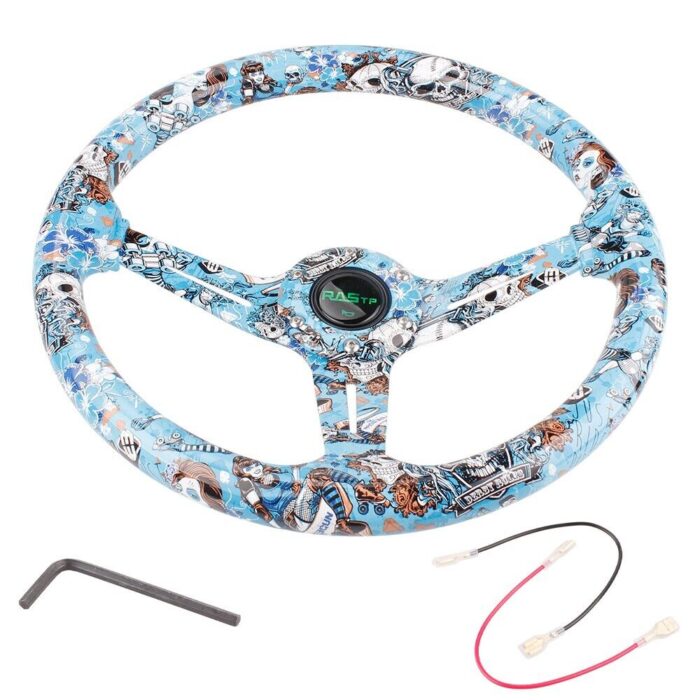 14inch 350mm Acrylic 70mm Deep Dish 6 Holes Steering Wheel w/Horn Button Cover