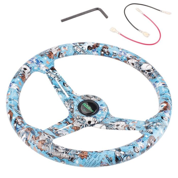 14inch 350mm Acrylic 70mm Deep Dish 6 Holes Steering Wheel w/Horn Button Cover