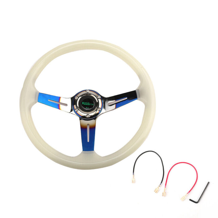 14" 350mm White Universal Racing Acrylic Steering Wheel 6-Hole Car Luminous