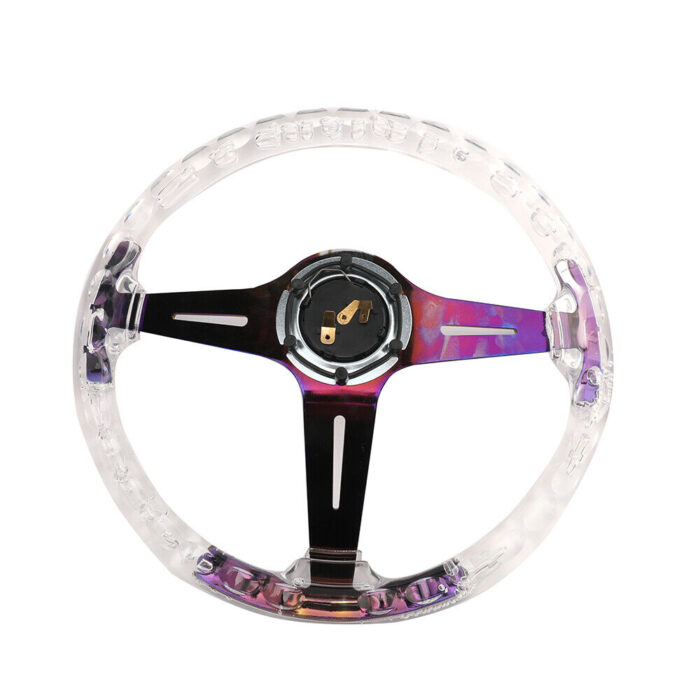 Aluminum 14" 350mm Racing Acrylic Steering Wheel with Quick Release Neo Chrome