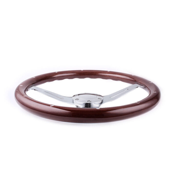 15inch 380mm Classic Steering Wheel Dark Stained Wood Grip with Rivets