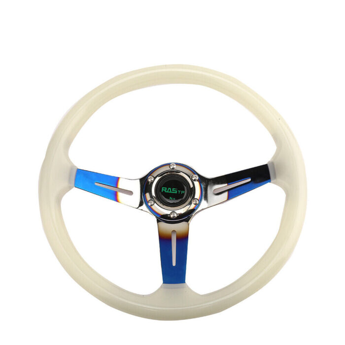 14" 350mm White Universal Racing Acrylic Steering Wheel 6-Hole Car Luminous