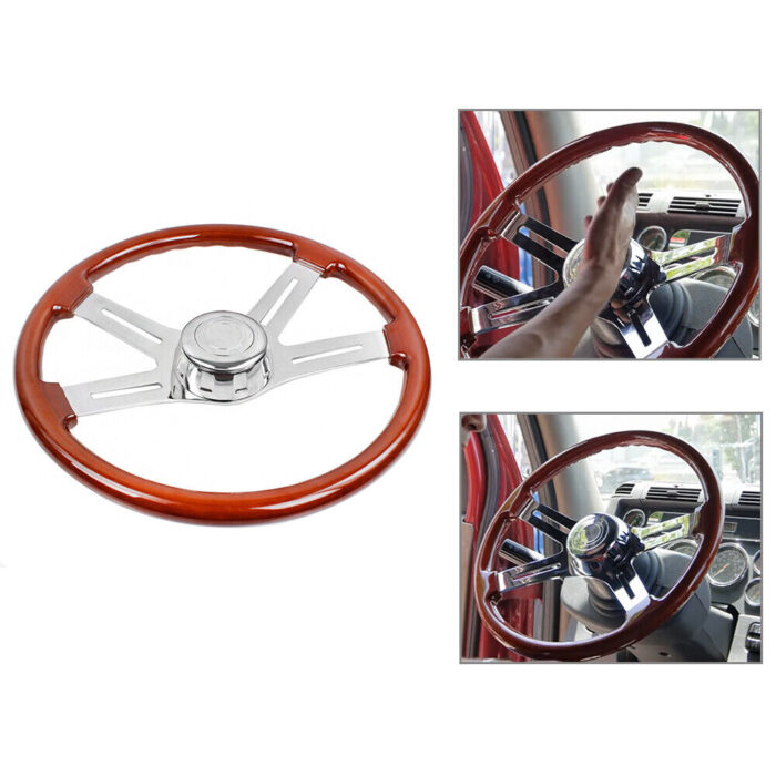 4 Spoke Steering Wheel 18" Wood for Freightliner, Kenworth, Peterbilt, Volvo